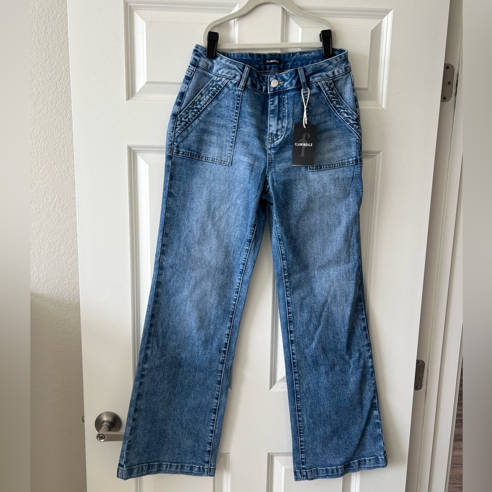 Flamingals Jeans Wide-Leg High-Rise Jeans in Medium Blue